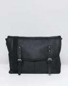 Asos Design Satchel In Black Nylon And Faux Leather Flap - Black