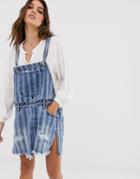 One Teaspoon Overall Dress In Stripe With Distressing-blue