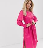 Unique21 Waisted Midi Dress In Jaquard Satin-pink