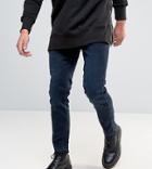 Mennace Muscle Fit Slim Fit Cropped Jeans With Raw Hem In Indigo - Black