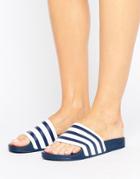 Adidas Originals White And Navy Adilette Slider Sandals - Multi