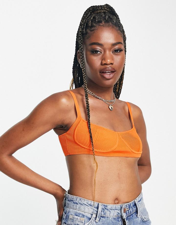Sndys X Molly King Ribbed Bust Detail Crop Top In Orange