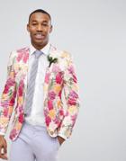 Asos Wedding Super Skinny Blazer In Pink Floral Print - Pink