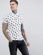 Asos Design Polo With All Over Star Print - White
