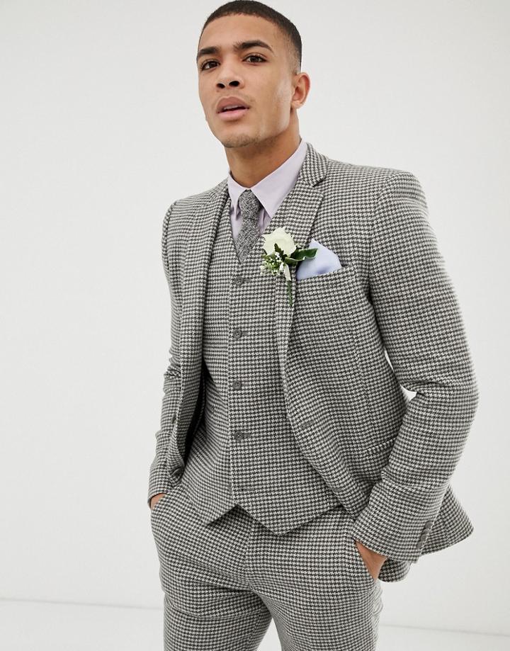Asos Design Wedding Super Skinny Suit Jacket In Gray Houndstooth - Gray