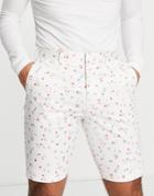 Asos Design Slim Smart Shorts With Ditsy Floral In White