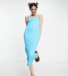 Collusion Ribbed Cami Midi Dress In Aqua-blue