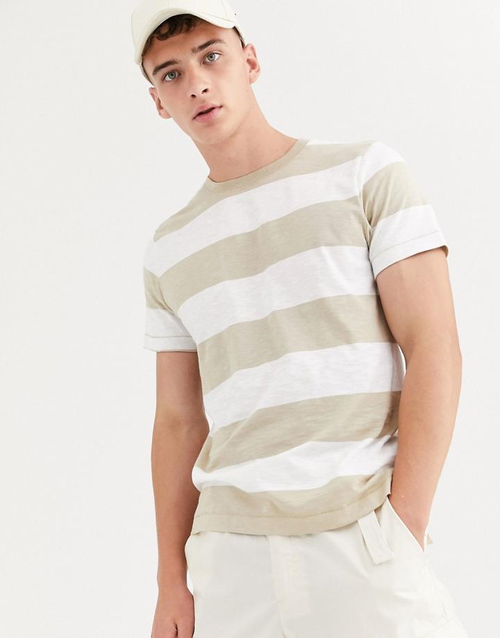 Weekday Stripe T-shirt In Beige/gray-white