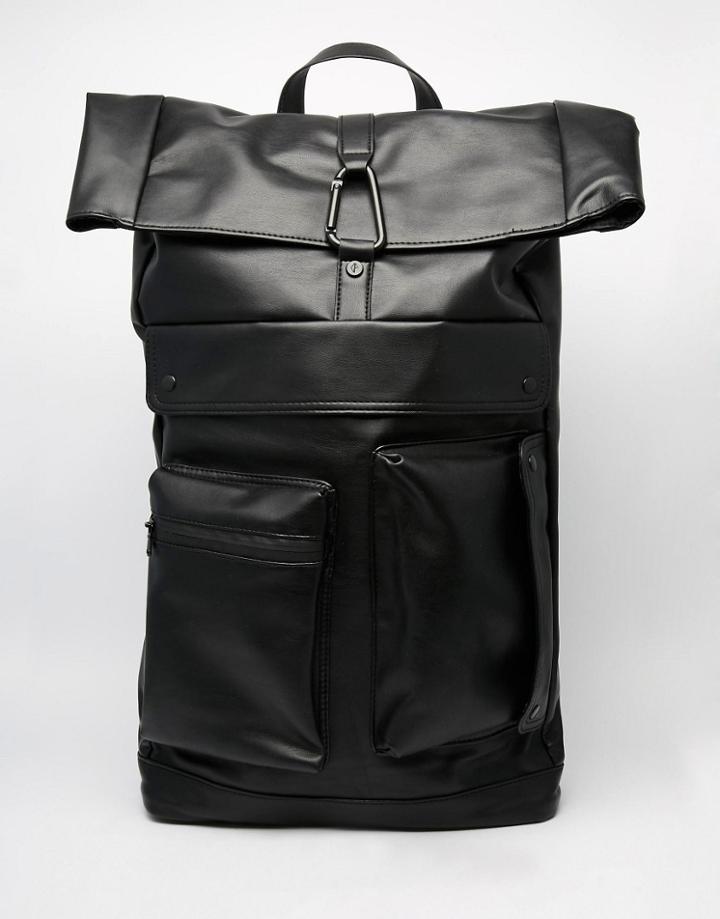 Dark Future Backpack With Straps In Faux Leather - Black