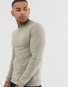 Asos Design Muscle Sweatshirt With Ma1 Pocket In Khaki - Green