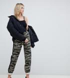 Missguided Tall Cargo Pant With Side Stripe In Green Camo - Multi