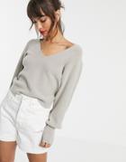 Asos Design V Neck Sweater With Blouson Sleeve
