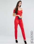 Asos Tall Scuba Jumpsuit With Wrap Bardot - Red