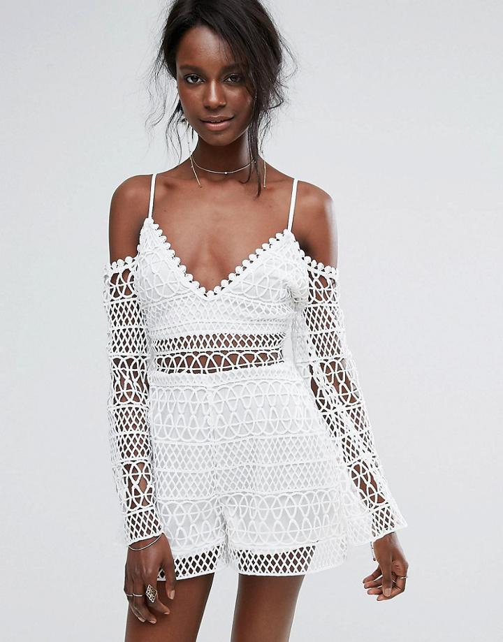 Missguided Crochet Cold Shoulder Romper - Cream