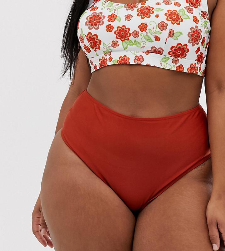 Peek & Beau Curve Exclusive Eco High Waist Bikini Bottom In Redwood - Orange