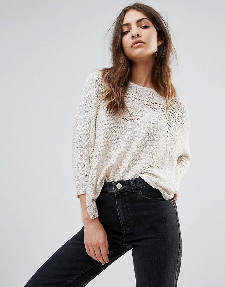 Only 3/4 Sleeve Knit Sweater - Gray