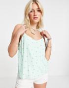 Style Cheat Cami Top Set In Green Heart Print
