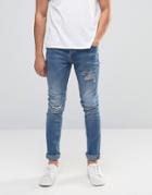 Pull & Bear Skinny Fit Jeans With Rips In Lightwash Blue - Blue