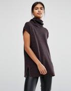 Vila Roll Neck Knitted Tunic - Brown