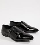 Asos Design Wide Fit Monk Shoes In Black Faux Leather With Emboss Detail - Black