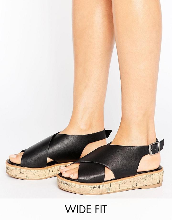 New Look Wide Fit Cross Strapp Cork Flatform Sandal - Black