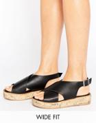 New Look Wide Fit Cross Strapp Cork Flatform Sandal - Black
