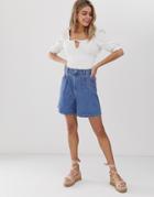 Asos Design Denim Shorts With Pocket Detail-blue