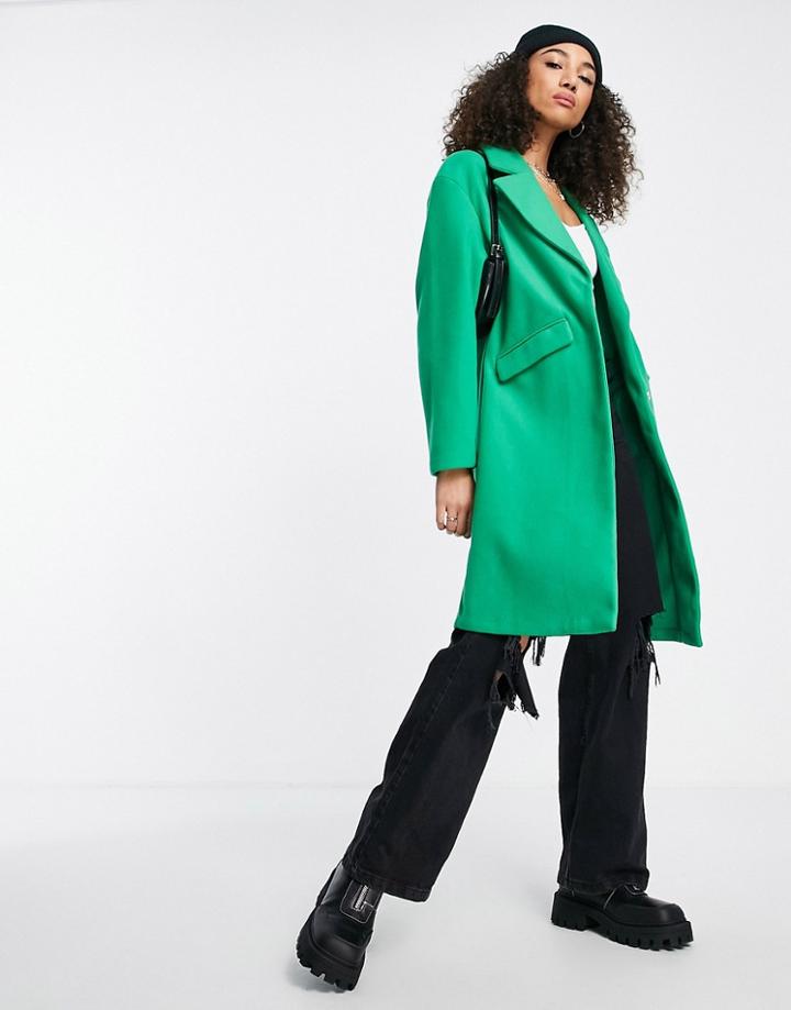 Bershka Longline Tailored Coat In Green