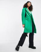 Bershka Longline Tailored Coat In Green