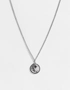 Asos Design Curb Necklace With Moon Pendant And Crystal In Burnished Silver
