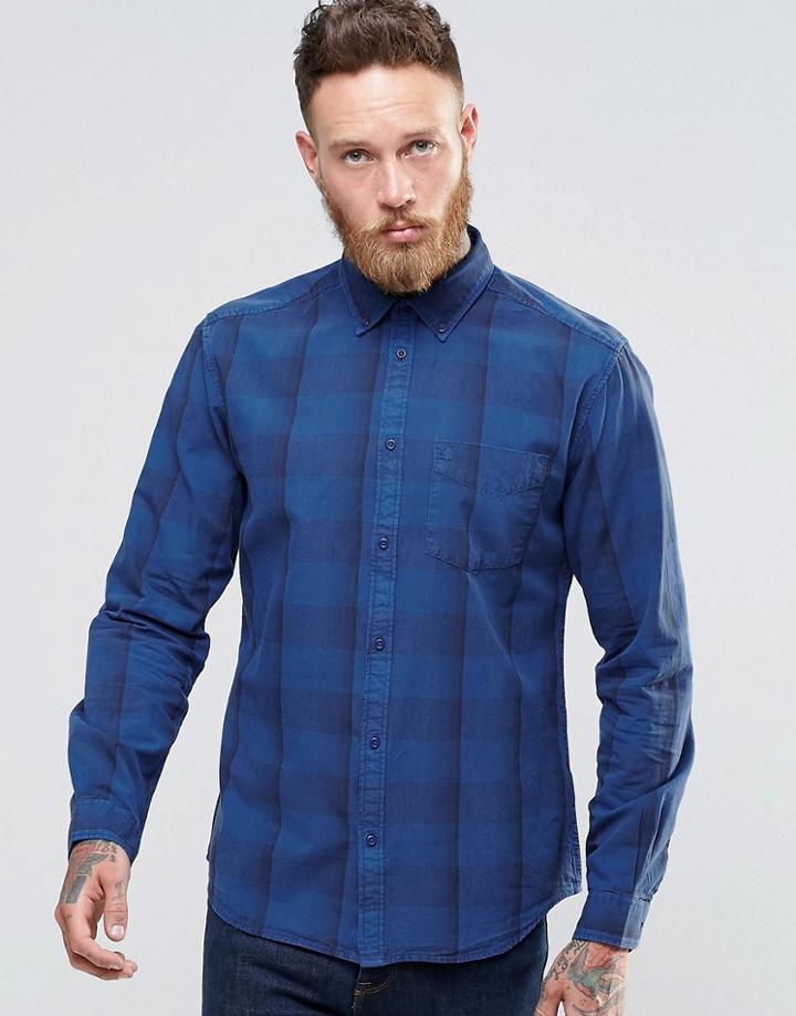 Wrangler Buttondown Shirt In Blue Overdyed Subtle Check - Limoges