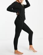 Asos Design Lounge Super Soft Rib Oversized Hoodie With Splits & Legging Set In Black