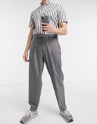 Asos Design Oversized Tapered Smart Pants In Gray Pinstripe-grey