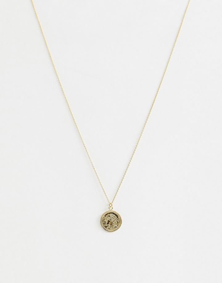 Asos Design Curve Gold Plated Sterling Silver Necklace With Vintage Style Coin Charm - Gold