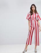 Fashion Union Tailored Jumpsuit In Stripe - Red
