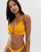 Miss Selfridge Exclusive Bikini Top With Frill In Yellow - Yellow