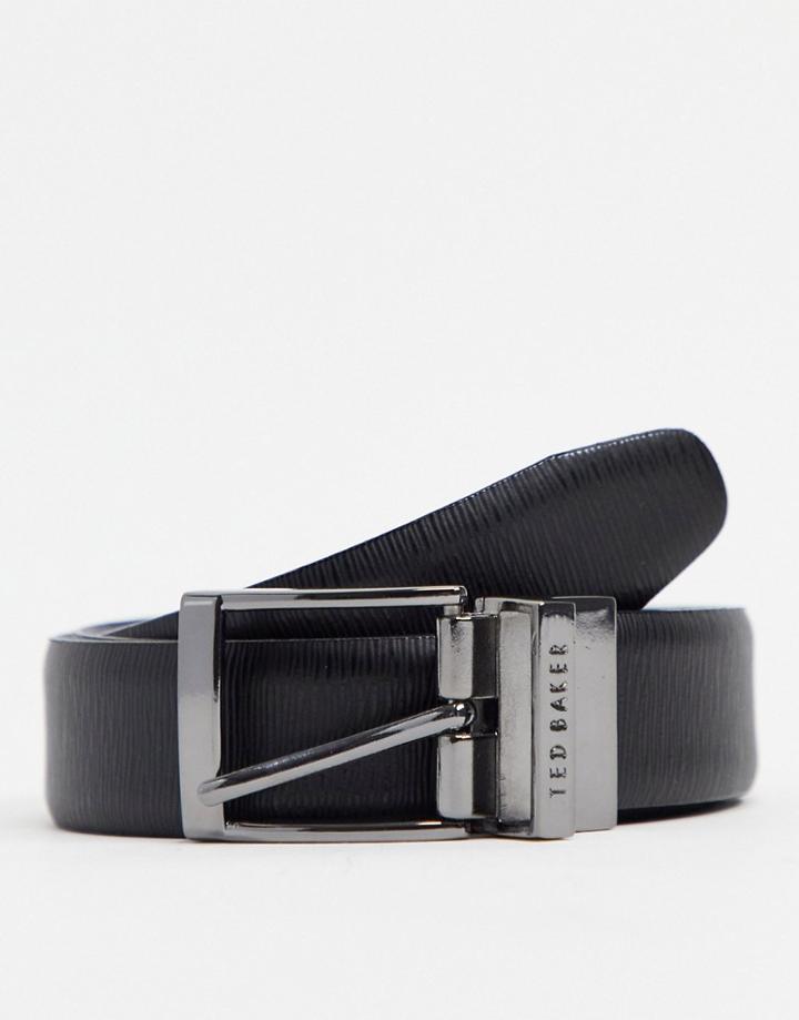 Ted Baker Maaple Reversible Woodgrain Leather Belt In Black