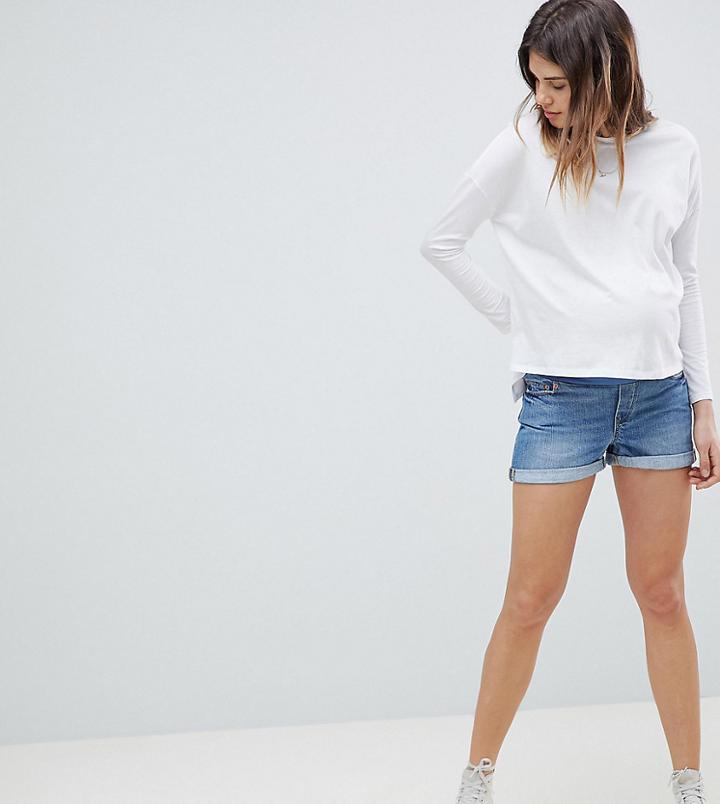 Asos Design Maternity Denim Ritson Mom Short In Vintage Blue