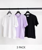 Topman 3 Pack Oversized Organic T-shirt Black, White And Lilac-multi