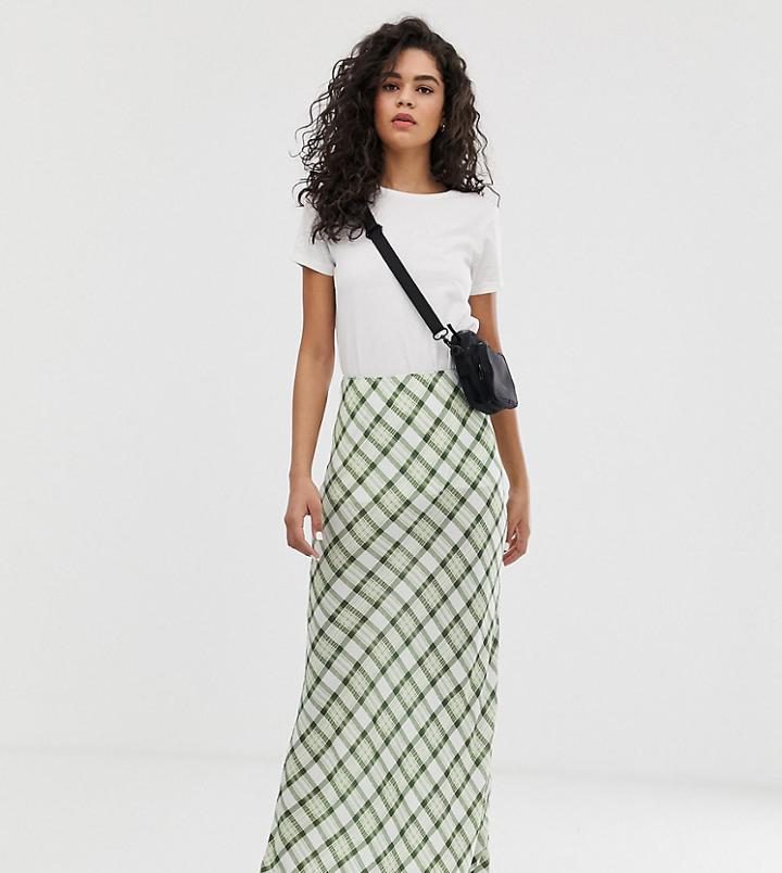 Asos Design Tall Check Print Bias Cut City Maxi Skirt - Multi