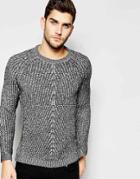 Asos Crew Neck Sweater With Chevron Stitch - Black Twist
