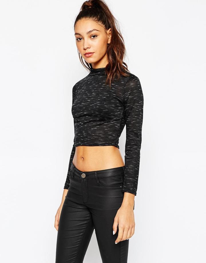 Daisy Street Crop Top With Turtleneck - Black