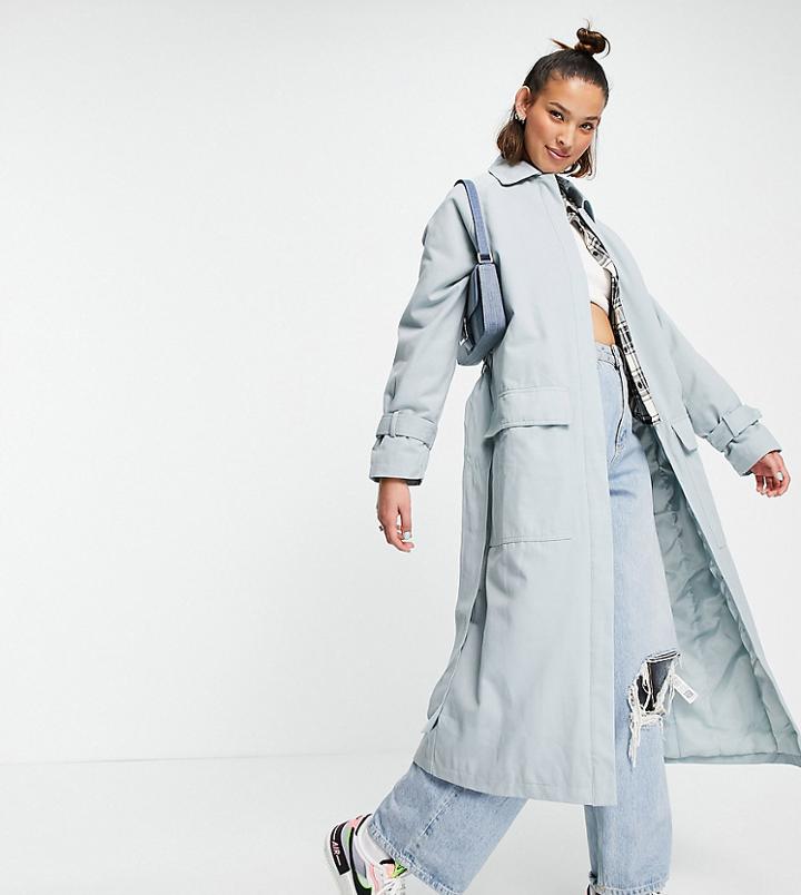 Collusion Longline Canvas Trench In Icey Blue-blues