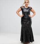 Club L Plus Size Cap Sleeve Mesh Insert Maxi Dress - Black