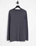 Asos Design Long Sleeve Relaxed Heavyweight Cozy T-shirt In Washed Black