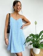 Weekday Fawn Mini Cami Dress In Blue Gingham-blues