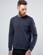 Brave Soul Military Badged Crew Neck Jersey Sweater - Navy