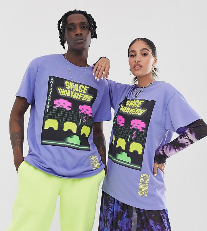 Collusion X Now Loading Unisex T-shirt With Print In Blue - Blue