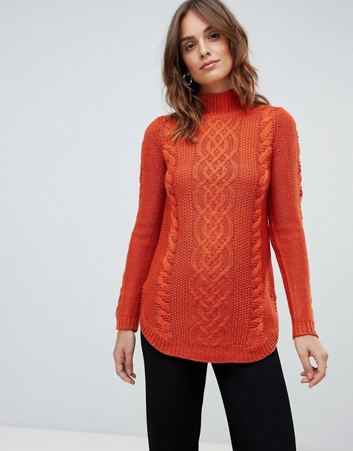 Oasis Cable Knit Sweater In Red - Orange