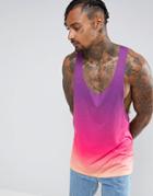 Asos Extreme Racer Back Tank With Ombre Dip Dye - Multi